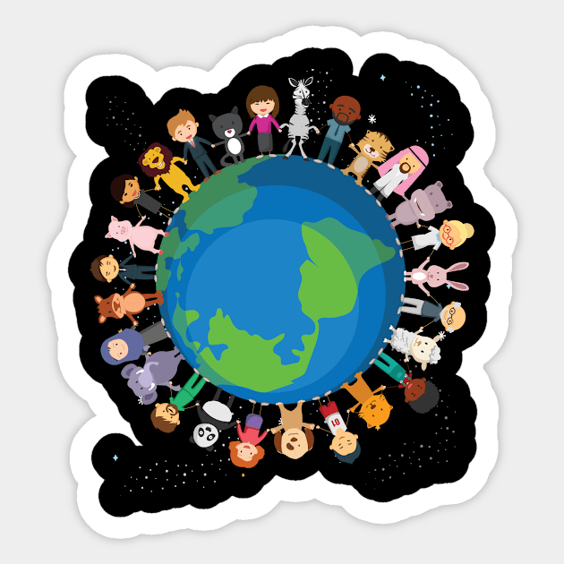 Humans Animals Around the World Sticker by c1337s